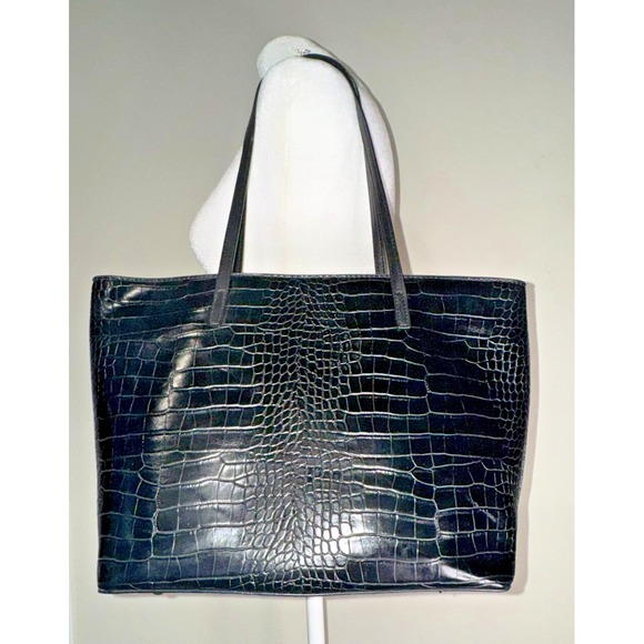 Kelly & Katie Black Faux Alligator Leather Tote Bag Purse Shopper - Picture 2 of 5
